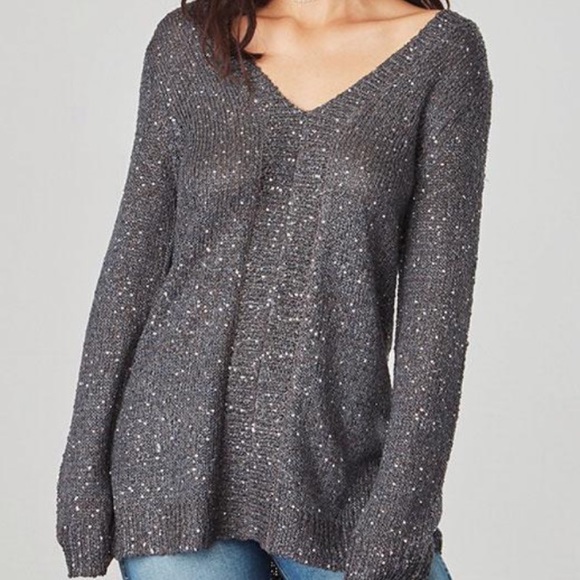 WORN ONCE GREY sequin sweater w/crisscross details - Picture 4 of 5